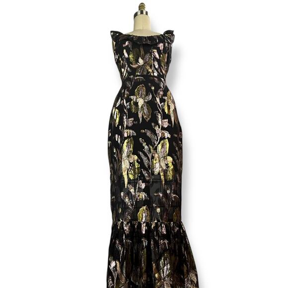 New w/ Tags WE ARE KINDRED silk metallic floral dress HARLOW FLOUNCE gown. - Picture 7 of 17
